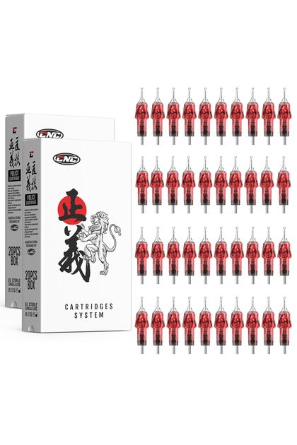 Set de 40 de ace de tatuaj tip cartuș, 4 tipuri de module de ace: 1203RL, 1205RL, 1207RL, 1209RL, fabricate din oțel inoxidabil 316, pentru linii, contur, umplere, EN04X-40KIT-FF
