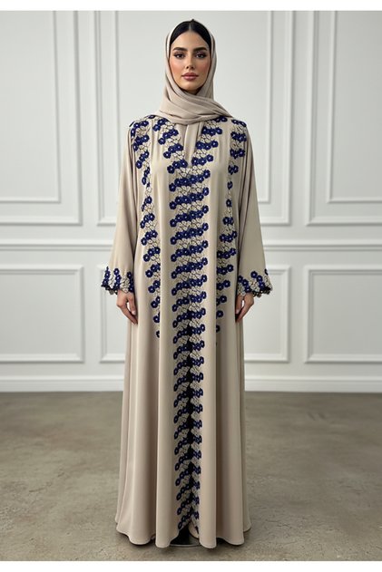 Farida Contrast Floral Lace Abaya | Nida Fabric