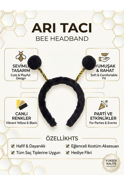 Ant Brode Sevimli Peluş Arı Tacı - Ponponlu Çocuk Parti Kostüm Aksesuarı