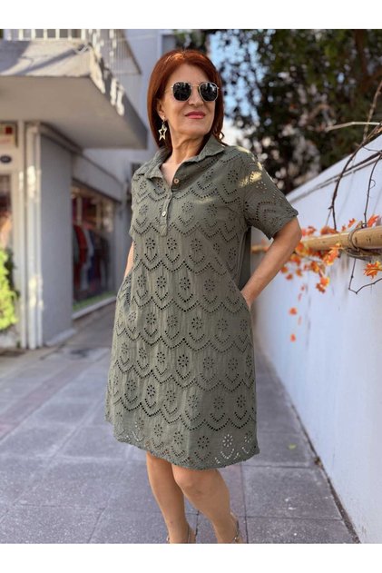 Embroidered Midi Dress Khaki