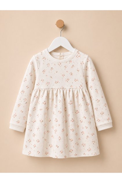 Girl'S/Baby's Innerwear Floral Printed Combed Cotton Dress Beige