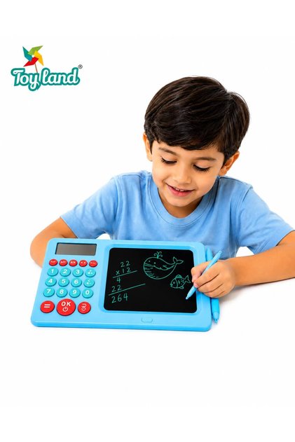 Kids Early Education Learning Board with LCD Writing Tablet, Calculator & Stylus, Interactive Math Practice Drawing Pad, Educational Learning Toy for Writing, Doodling & Arithmetic Skills-Blue