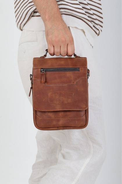 Men's Vintage Genuine Leather Messenger Bag with Adjustable Strap and Multiple Compartments Shoulder and Hand Bag
