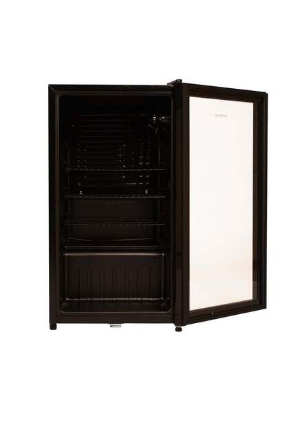 General Tec Refrigerator 90 Liters (3.17 cu ft), with Glass Door, Energy-Saving and Quiet Compressor, Black Color, equipped with Child Safety Lock.
