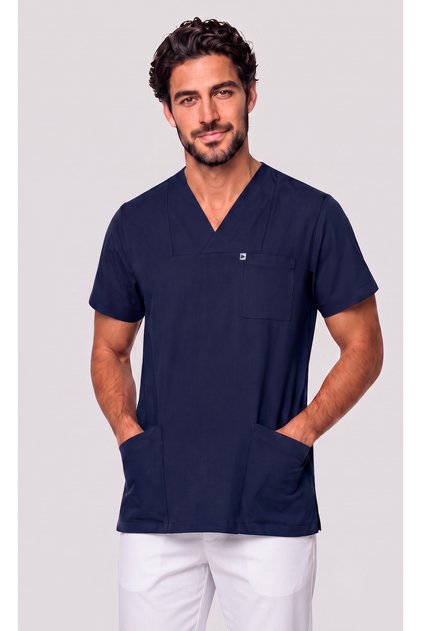 Men's Envelope Collar Green, Navy Blue, Black Lycra Belinda Fabric Scrubs Single Top