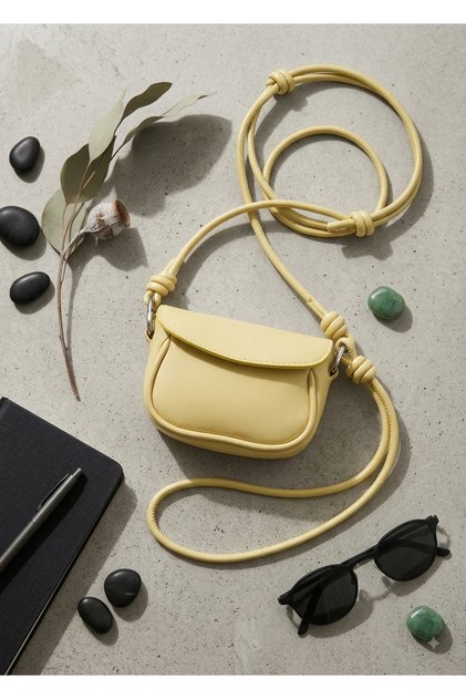 Women's Yellow Mini Crossbody Shoulder Bag Knotted Leather Messenger Bag