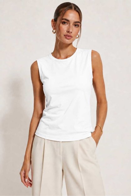Women's Zero Sleeve Basic Top Crew Neck Sleeveless T-Shirt