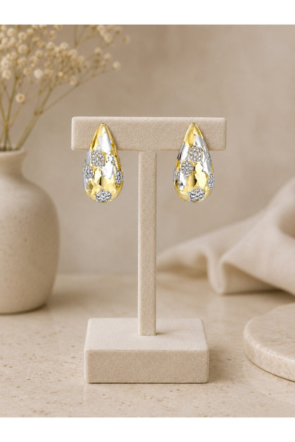 GOLD SARI DAMLA MODEL ZİRKON TAŞLI KÜPE