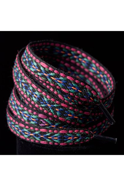 Black Background Pink Turquoise Patterned Flat Shoelaces Sports Sneaker