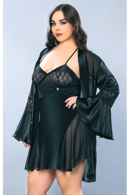 Plus Size Satin Nightgown Dressing Gown Set