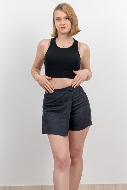 Women's Winter Plaid Checkered Shorts & Bermuda Double-Breasted Mini Skirt 30167