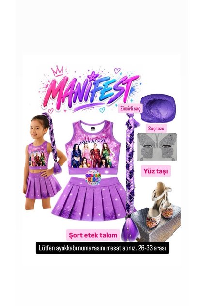 Manifest Shorts Skirt Top Bustier Mesh Chain Purple Color Hair Manifest Accessory Set Purple Hair Powder - Face Stone - Manifest Heels Set