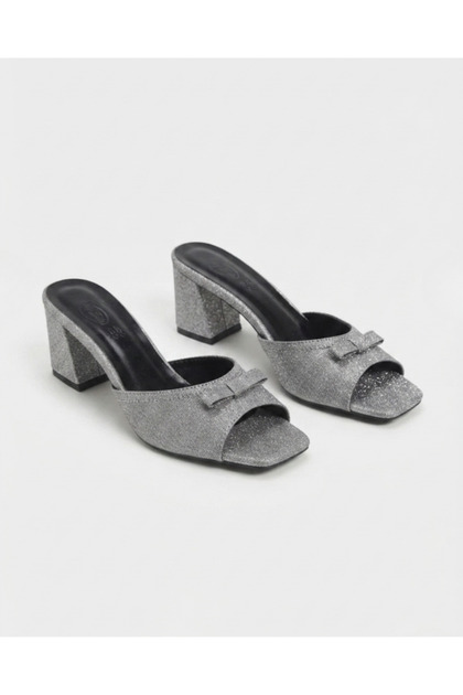 Women's 5 cm thick heeled ribbon detailed daily chic summer heeled slippers