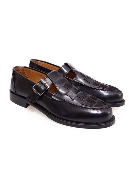 Black Color Laceless Genuine Leather Men's Shoes
