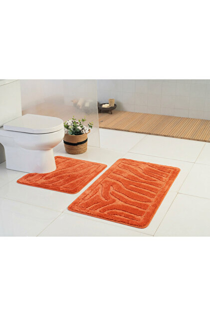 Standart Zebra Turuncu 60x100-60x50cm 2'li Banyo Paspas Seti | Yıkanabilir , Kaydırmaz Taban