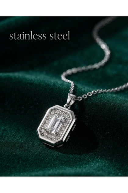 316L Steel Chain Silver Color Square Form Necklace