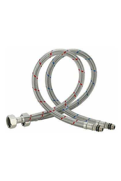 Set de 2 furtunuri flexibile de conectare, 1/2, Tovbmup, Oțel inoxidabil, Pentru apă caldă/rece, 60 cm, Argintiu