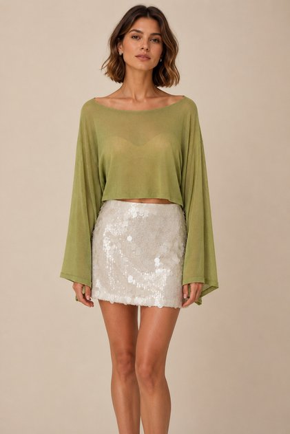 Transparent Tricot Bat Sleeve Cape Blouse