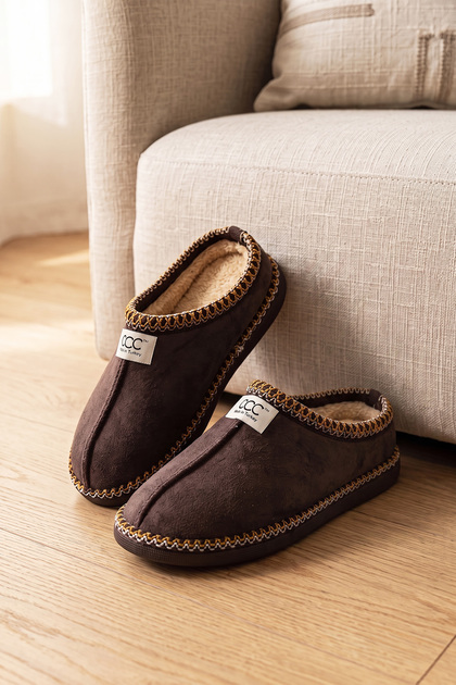 Women's Tazz Suede Textured House Slippers with Knitted Detail, Closed Toe, Comfortable Home Shoes, Soft Sole, New