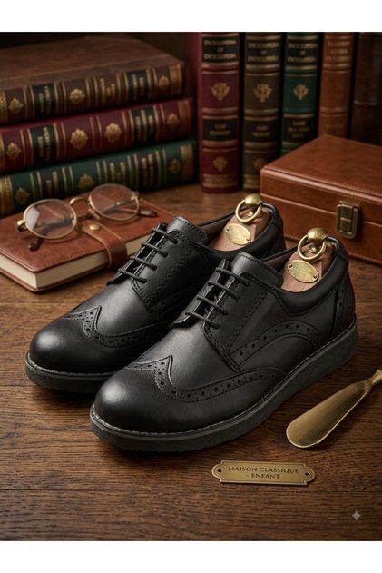 Black Rubber Laced Boys' Classic Shoes