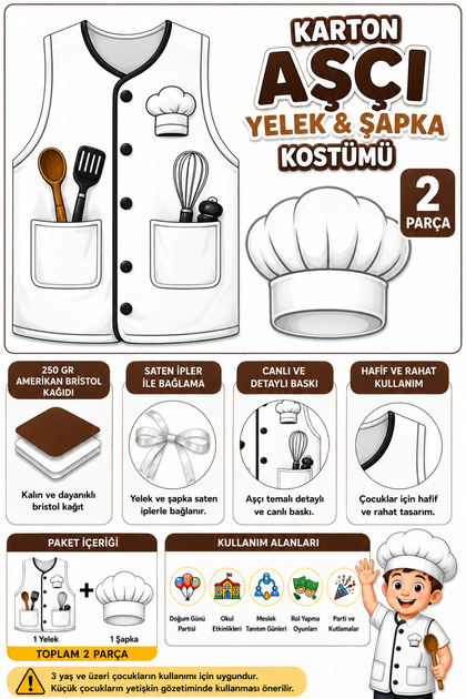 Children's Chef Costume Vest and Hat 2 Pieces Thick Paper Occupation Costume School Activity