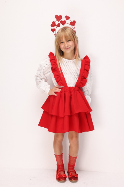 Red Strap Skirt and Shirt Girls' Two-Piece Set - Nessa
