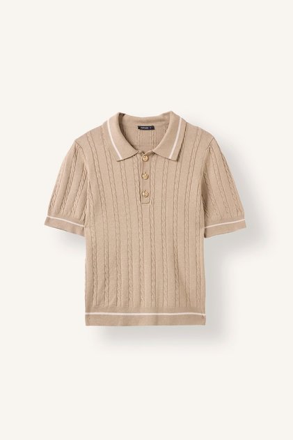 Short Sleeve Ribbed Polo Collar Basic Sweater D9007Ax26Au