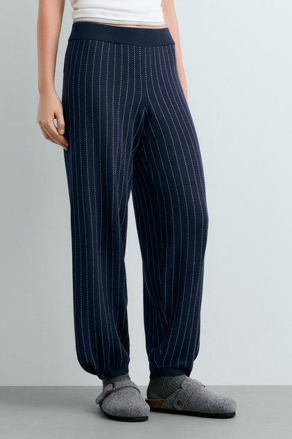 İnce çizgili örgü cocoon pantolon