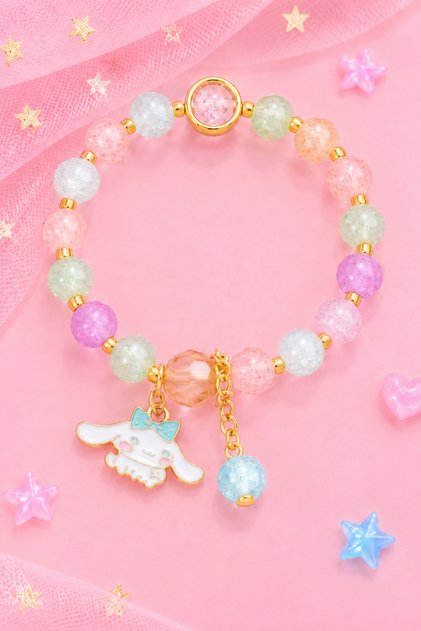 Cute Rabbit Cinnamoroll Pastel Colored Beaded Figured Bracelet Gold Detailed Dangle Charm Bracelet