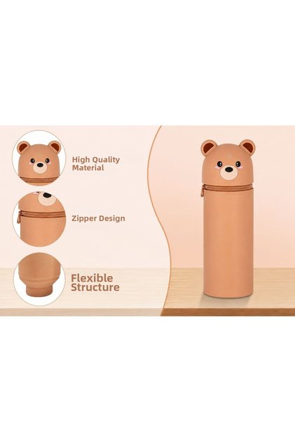 Erasable Extendable Teddy Bear Panda Character Silicone Vertical Pen Holder Pencil Case for Girls and Boys