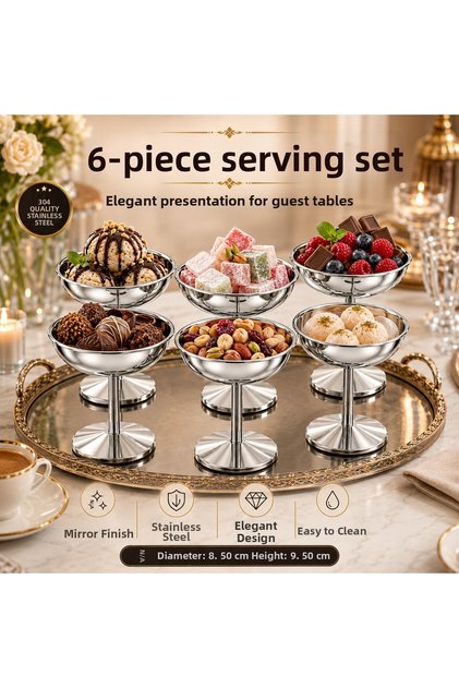 Silver Stainless Steel Footed Ice Cream Bowl Sweet Delight and Fruit Presentation Bowl 8.5 cm