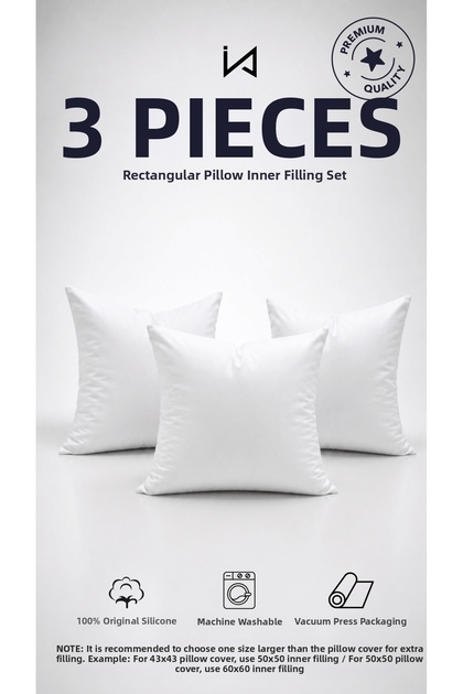 3 Piece Premium Ultra Plump Square Throw Pillow Inner Cushion Set | Original Silicone Filler | Sofa Corner Cushion | Vacuum Packed | Washable