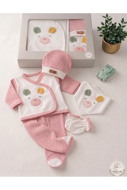 Organic 100% Cotton Baby 5-Piece Hospital Release Newborn Girl Rabbit Model Suitable for Sensitive Skin