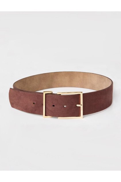 Brown Thin Metal Buckle Suede Belt