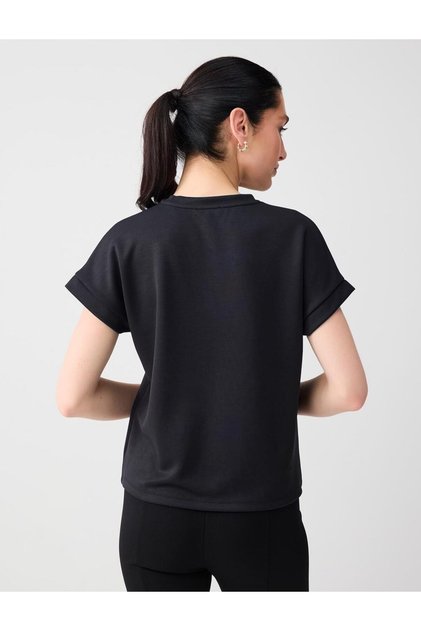 Black Crew Neck Short Sleeve Straight Cut Knitted Modal T-Shirt