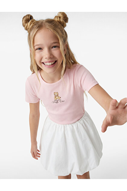 Cotton Cat Print Short Sleeve Crew Neck T-Shirt