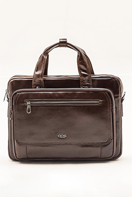 71473 Genuine Leather Briefcase with Laptop Compartment, Multi-Compartment Business and Office Bag with Shoulder Strap