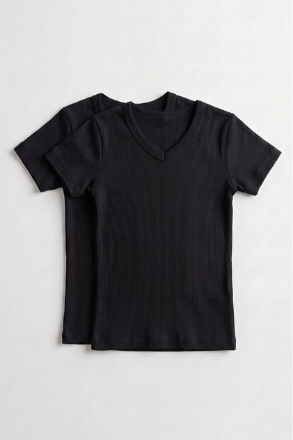 Boy's Black V-Neck Short-Sleeved 2-Piece Undershirt