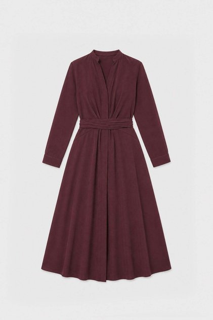 Bordo 100% Lyocell Kuşaklı Kadın Elbise