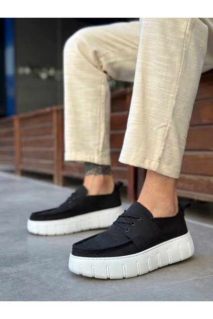 Ba0676 Boa Black Linen High White Sole Men's Summer Shoes