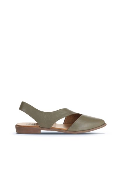 Khaki Leather Women's Flat Sandals 01Ws2311