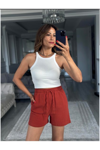 Women's Muslin Shorts Elastic Waist Lace-Up Summer Comfortable Casual Shorts