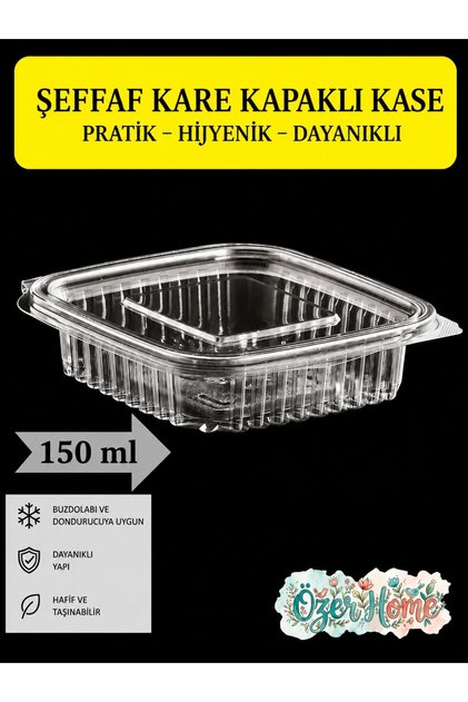 150 cc Sızdırmaz Kapaklı Şeffaf Saklama ve Sunum Kabı 50 Adet Kullan At Plastik Kap Meyve Erzak Çerez Peynir Mutfak Gıda Düzenleyici