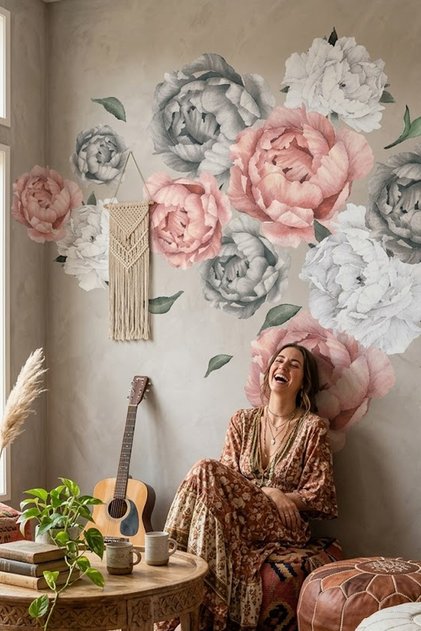 Colorful Peony Flowers Giant Wall Sticker