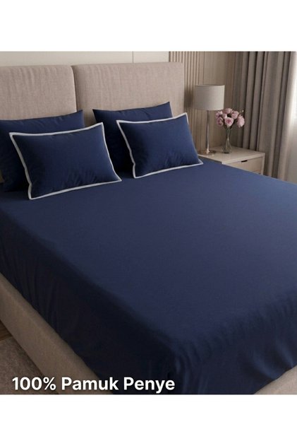 Elastic Combed Cotton Bed Sheet Navy Blue Single Size 100×200 Bed Sheet
