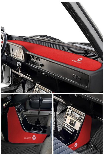 Renault 12 Toros Compatible Red Embroidered Torpedo Protection Carpet & Gear Shift Center Console Side Cover Set