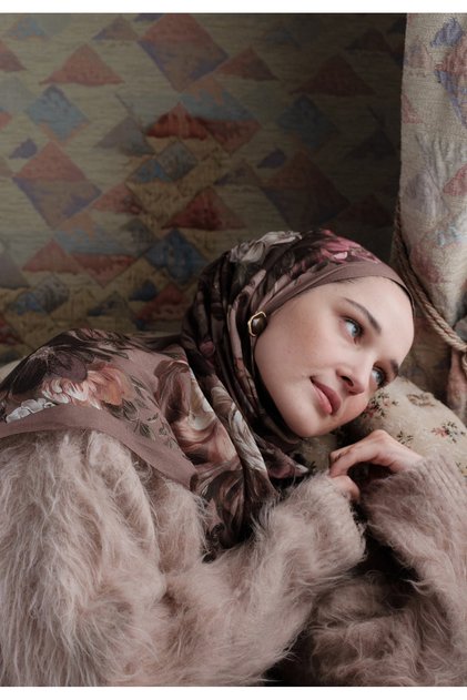 Rosine Desenli Pamuk Viskon Şal Vizon