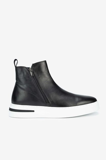 Men's Leather White Sole Chelsea Boots – Black