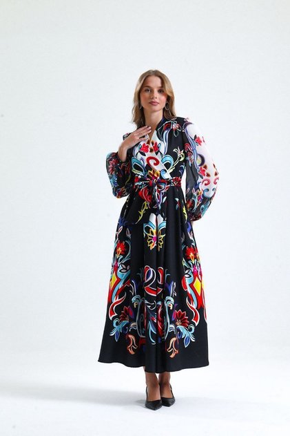 Msn Floral Patterned Maxi a Line Dress