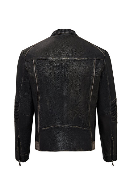 Derimod Barry Erkek Gri Hakim Yaka Slim-Fit Deri Mont 25WGF65862R